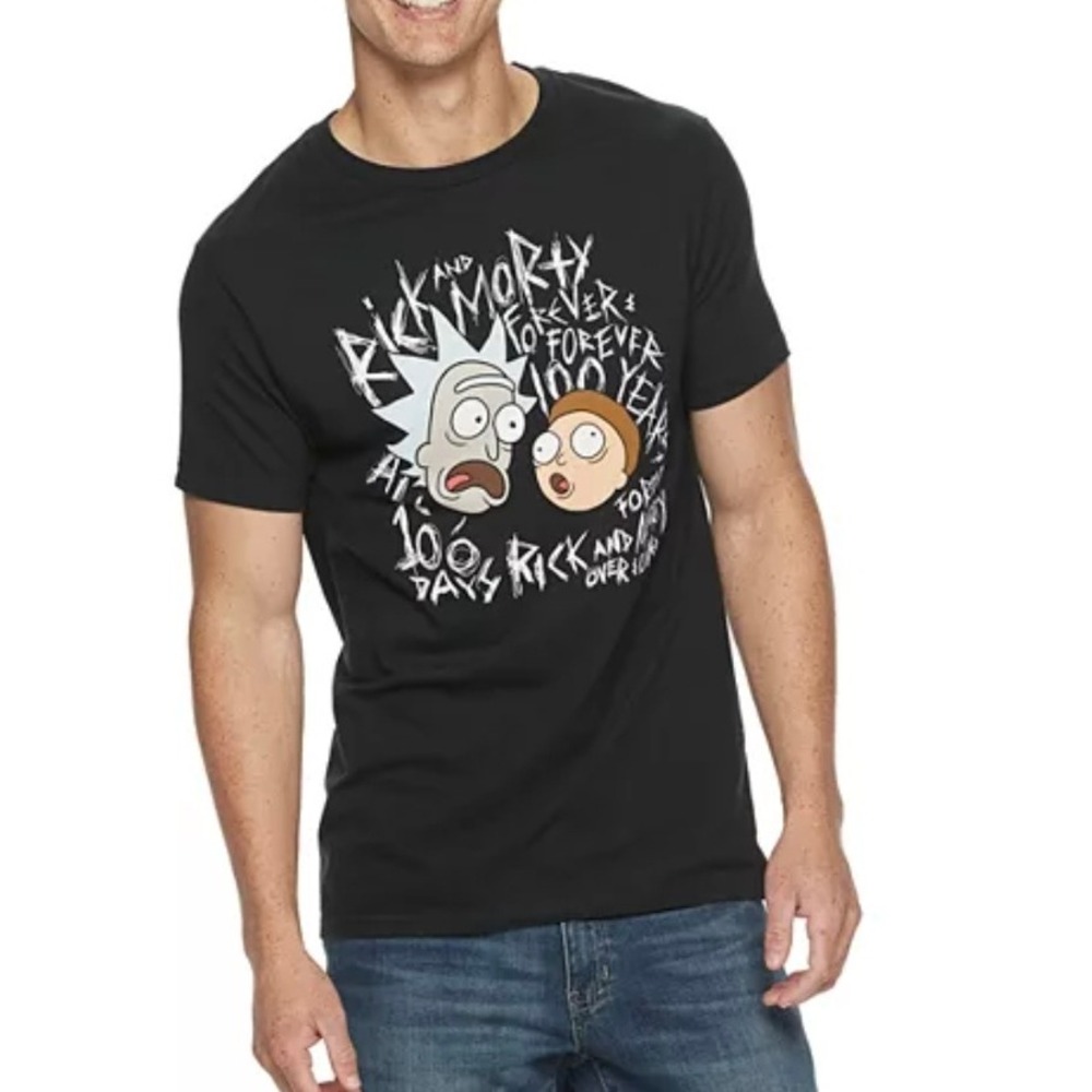 Rick and Morty Graphic Tee All 100 Days Forever T-Shirt Medium